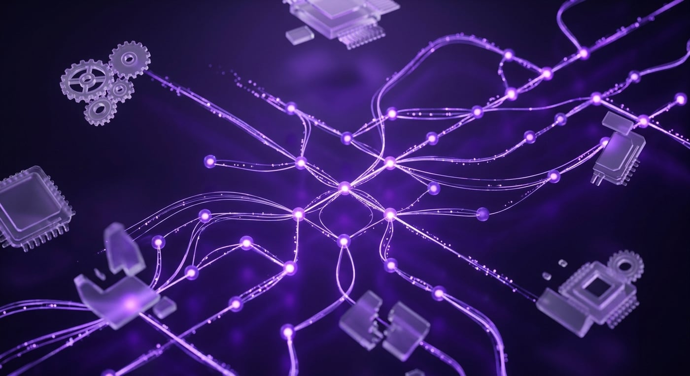 AI automation illustration — neural network flow