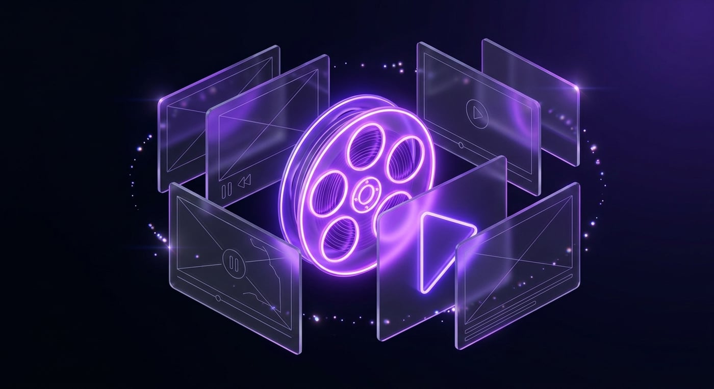 Video production illustration — film reel and play button