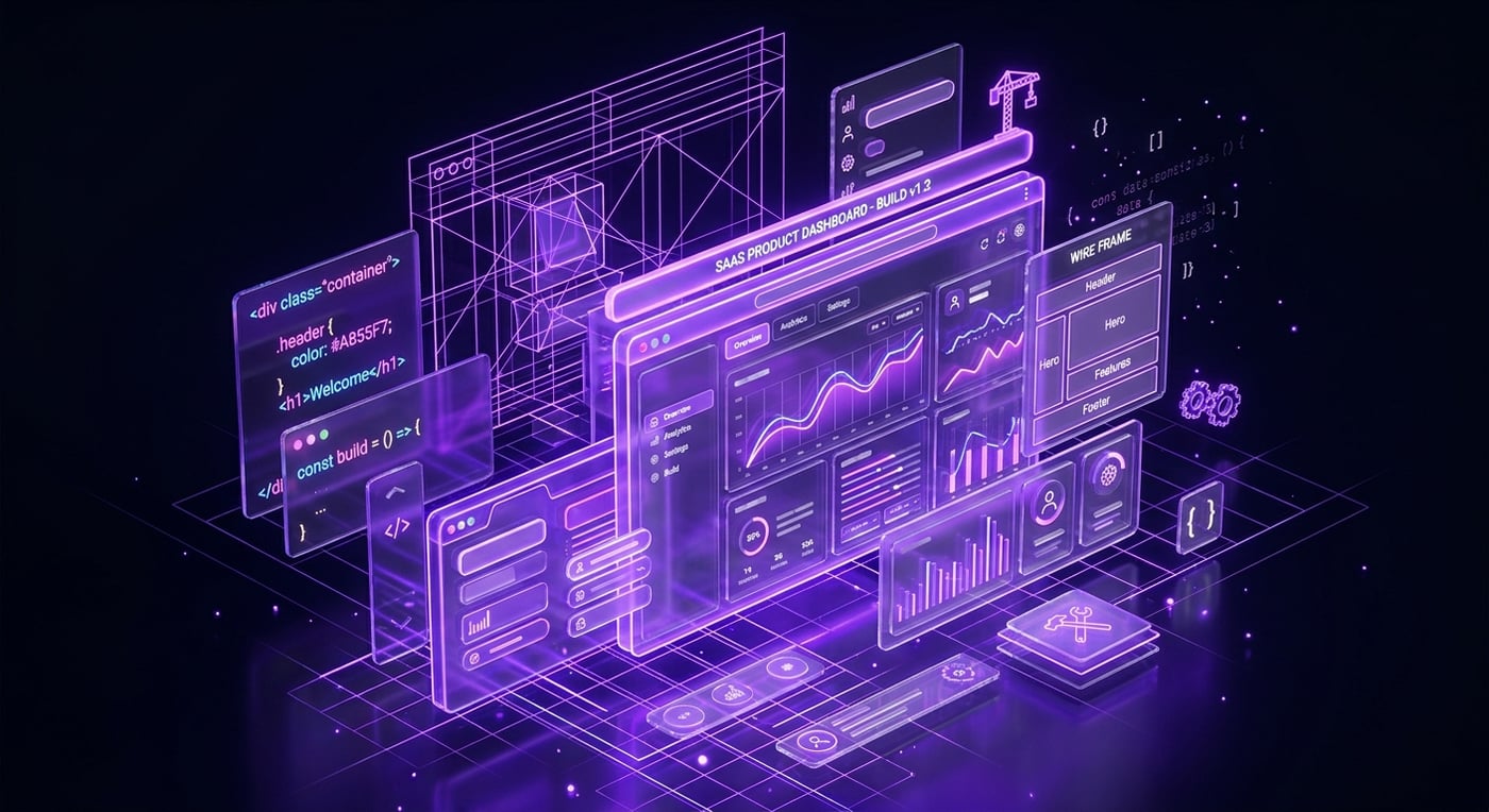 Web development illustration — browser and code panels