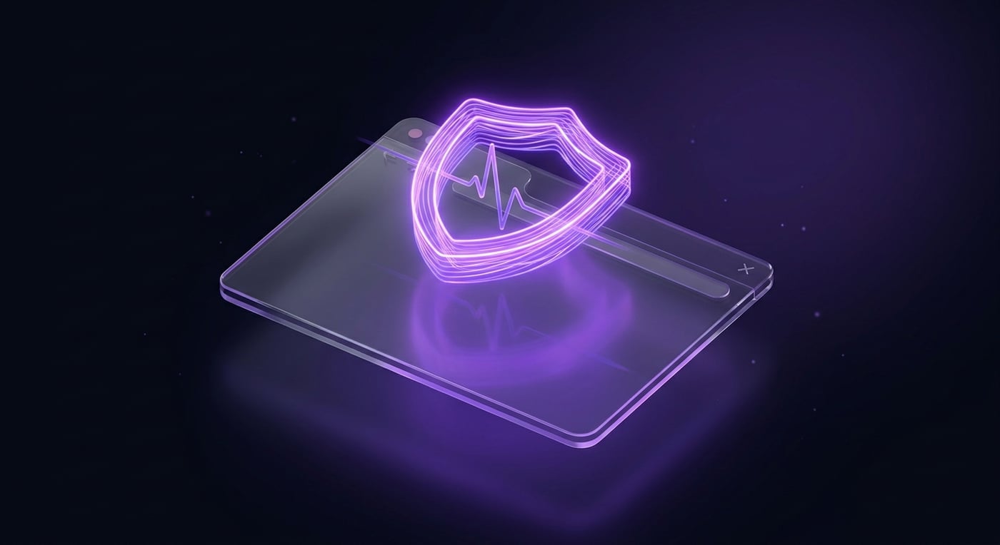 Website care illustration — security shield over browser